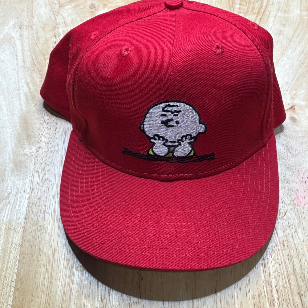 Peanuts Hat Mens OS Red Charlie Brown Embroidered Baseball Cap